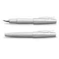 Srebrne metalowe pióro wieczne Faber-Castell e-motion Pure Silver z precyzyjnym giloszowaniem.