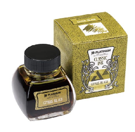 Atrament żelazowo-galusowy Platinum Classic Ink Citrus Black 60 ml w butelce ze zbiorniczkiem.