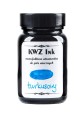Szklany flakon atramentu KWZ Ink turkusowy o pojemności 60 ml z nasyconą, turkusową próbką koloru na etykiecie