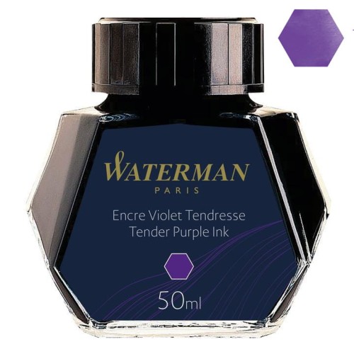 Atrament WATERMAN fioletowy 50ml z próbką koloru.