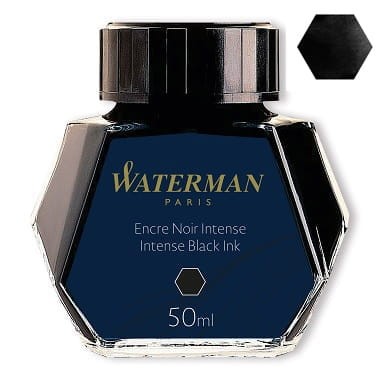 Atrament WATERMAN czarny 50ml z próbką koloru.
