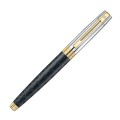 Eleganckie pióro wieczne Sheaffer 300 Czarny Mat GT ze złotą stalówką i złotymi wykończeniami na tle etui.