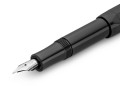 Czarno-srebrne pióro wieczne Kaweco Skyline Black z zakręcaną skuwką i charakterystycznym ośmiokątnym korpusem.