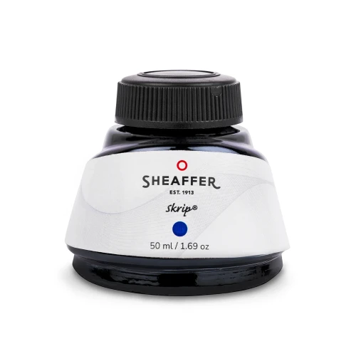 Szklany flakon atramentu Sheaffer Skrip niebieski 50 ml z czarną zakrętką