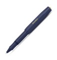 Granatowe pióro kulkowe Kaweco Classic Sport Navy ze złotym logo, rozłożone z nałożoną skuwką na korpus.