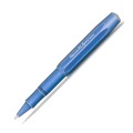 Niebieskie pióro kulkowe Kaweco AL Sport Stonewashed Blue z aluminium z widocznymi przetarciami na krawędziach, rozłożone z nałożoną skuwką.