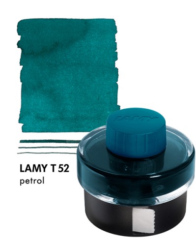 Atrament LAMY T52 Petrol 50ml z próbką koloru.
