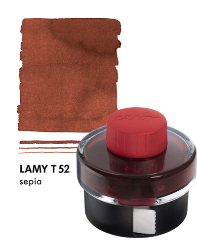 Atrament LAMY T52 Sepia 50ml z próbką koloru.