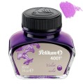 Różowy atrament Pelikan 4001 Pink 30 ml, szklany flakon z czarną zakrętką i logo marki.