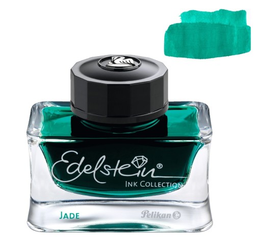Atrament Pelikan Edelstein Jade 50 ml szklany flakon i probka zielonego koloru