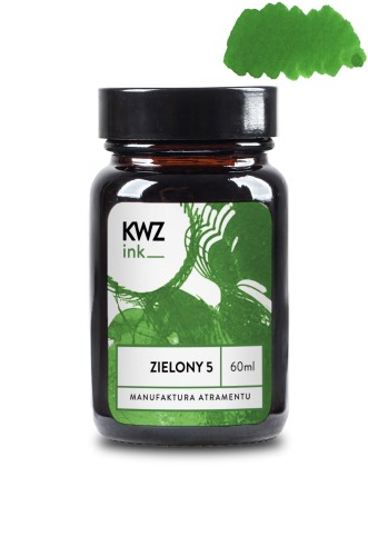 Szklany flakon atramentu KWZ Ink zielony nr 5 o pojemności 60 ml – głęboka leśna zieleń od polskiego producenta.