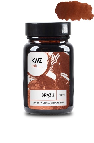 Szklany flakon atramentu KWZ Ink brąz nr 2 o pojemności 60 ml – polskie atramenty do piór wiecznych