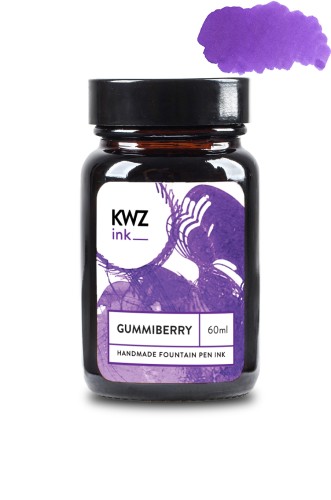 Szklany kałamarz z atramentem KWZ Ink gumijagodowy 60 ml z plamą koloru.