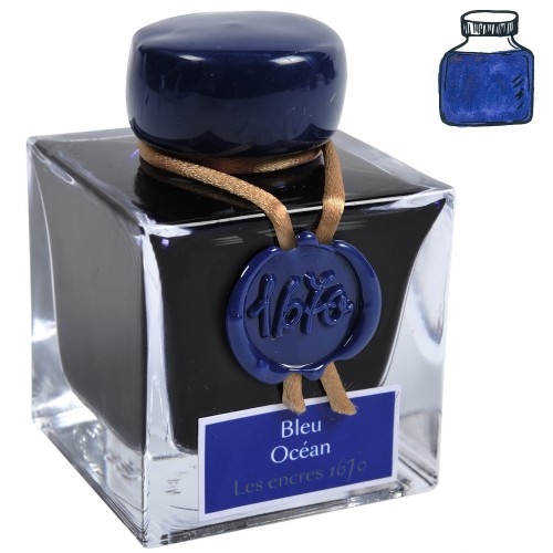 Atrament HERBIN 1670 Bleu Ocean 50ml z próbką koloru
