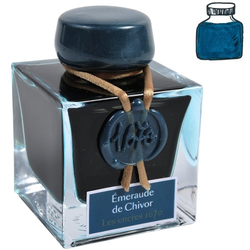 Atrament HERBIN 1670 Emeraude de Chivor 50ml z próbką koloru