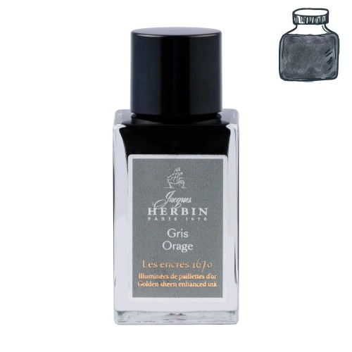Atrament HERBIN 1670 Gris Orage 15ml z próbką koloru
