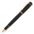 Eleganckie czarne pióro kulkowe Kaweco DIA2 Gold ze złotymi detalami i charakterystycznym klipsem, rozłożone z nałożoną skuwką.