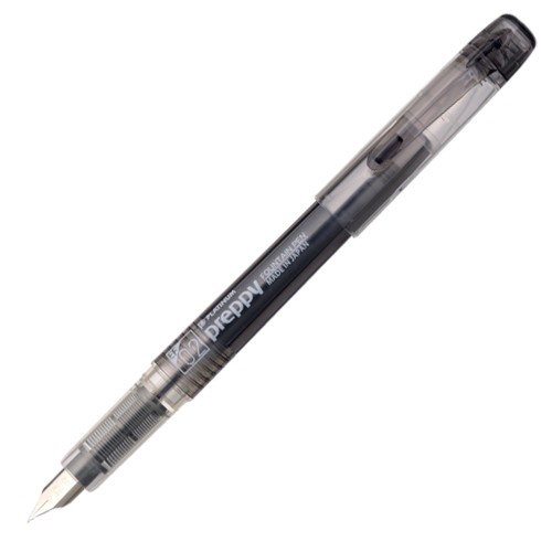 Pióro wieczne PLATINUM PREPPY EF 0,2mm czarne otwarte z widoczną stalówką.