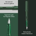 Pióro wieczne Lamy AL-star Pine – grafika prezentująca okienko podglądu atramentu, zielony ergonomiczny uchwyt oraz aluminiowy korpus.