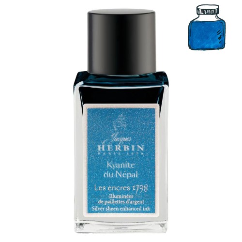Atrament Jacques Herbin Les encres 1798 Kyanite du Nepal z drobinami srebra flakon 15 ml