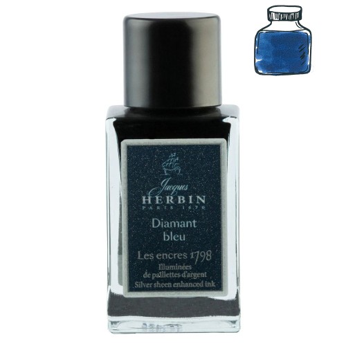 Atrament Jacques Herbin Les encres 1798 Diamant bleu z drobinami srebra flakon 15 ml