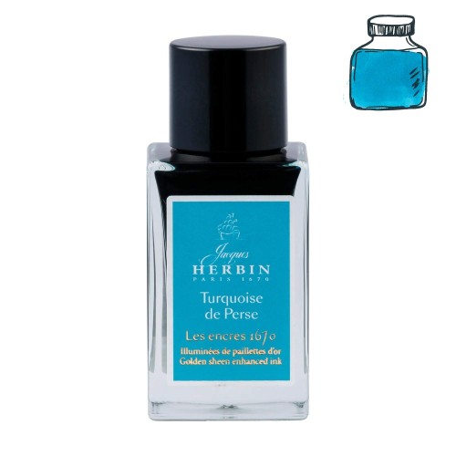 Atrament HERBIN 1670 Turquoise de Perse 15ml z próbką koloru