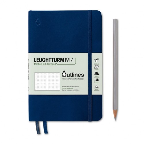 Granatowy wodoodporny notatnik Leuchtturm1917 Outlines B6+ w kropki z elastyczną oprawą Flexcover.