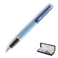 Niebieskie pióro wieczne Waterman Hemisphere Color Block Blue CT oraz miniatura pudełka prezentowego.