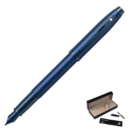 Pióro wieczne SHEAFFER Gift 100 Satin Blue PVD z widoczną stalówką.