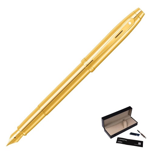 Pióro wieczne SHEAFFER Gift 100 Glossy Gold PVD z widoczną stalówką.