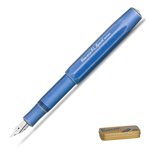 Pióro wieczne Kaweco AL Sport Stone Washed Blue rozłożone gotowe do pisania atramentem