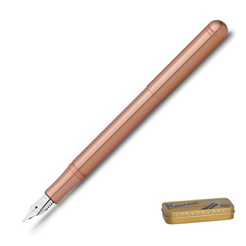 Pióro wieczne Kaweco Liliput Copper wykonane z litej miedzi o ciepłym odcieniu, widoczna srebrna stalówka.