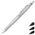 Multipen ROTRING 600 3w1 srebrny 0,5 z widocznymi końcówkami wkładów.