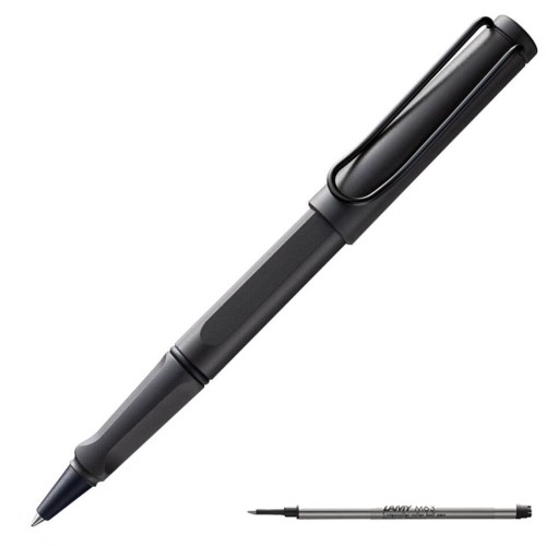 Pióro kulkowe LAMY Safari umbra matt ze skuwką założoną na tył.