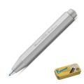 Stalowy długopis Kaweco Steel Sport z ośmiokątnym korpusem na jasnym tle.