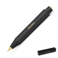 Czarny ołówek automatyczny Kaweco Classic Sport Black ze złotym logo na białym tle.