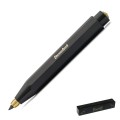 Czarny ośmiokątny ołówek Kaweco Classic Sport Clutch z wkładem 3,2 mm i eleganckim złotym logo na przycisku.