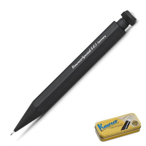Czarny matowy ołówek automatyczny Kaweco Special S 0,5 mm o ośmiokątnym przekroju.