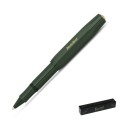 Ciemnozielone pióro kulkowe Kaweco Classic Sport Green ze złotymi elementami, rozłożone z nałożoną skuwką na tył korpusu.