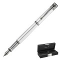 Otwarte pióro wieczne Waldmann Tango 4756 ze srebra 925 z czarnymi detalami PVD obok czarnego etui Pióroteka.