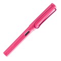 Korpus pióra Lamy safari neonpink z logotypem i okienkiem podglądu atramentu.