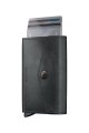 Czarny portfel Secrid Envelope Vintage Black z kaskadowo wysuniętymi kartami płatniczymi z czarnego aluminiowego etui