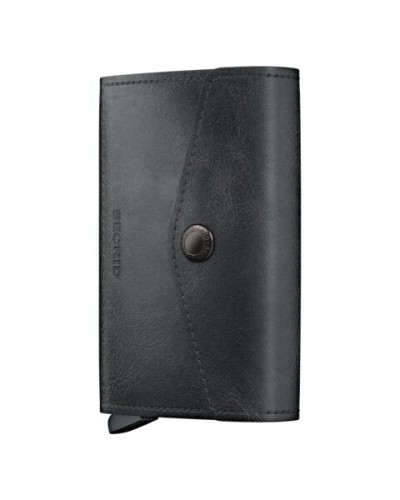 Zamknięty skórzany portfel męski Secrid Envelope Vintage Black w kolorze głębokiej czerni z widocznym wytłoczonym logo