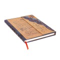 Notes Paperblanks Gaudi Manuscript of Reus z boku ukazujacy fioletowy zdobiony grzbiet magnetyczna klape z podpisem i czerwona zakladke.