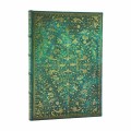 Przednia okladka notesu Paperblanks Emerald Flower w formacie Midi ze zloconymi florystycznymi tloczeniami na szmaragdowym tle.