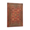 Przednia okladka notesu Paperblanks War of the Roses Midi w linie z bogatymi zloconymi tloczeniami na gleybokim czerwonym tle.