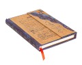 Notes Paperblanks Gaudi lezacy pod katem z widoczna magnetyczna klapa zamykajaca czerwona zakladka oraz krawedziami stron.