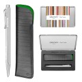 Elegancki zestaw prezentowy Caran d'Ache Ecridor Paul Smith Edycja 5 z długopisem i skórzanym etui w metalowym pudełku.