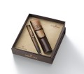 Pióro wieczne Sheaffer Gift 100 Coffee Edition wraz ze skórzanym etui w eleganckim pudełku prezentowym.