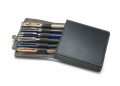 Wnetrze czarnego skorzanego etui Sheaffer na 6 pior z elastycznymi uchwytami